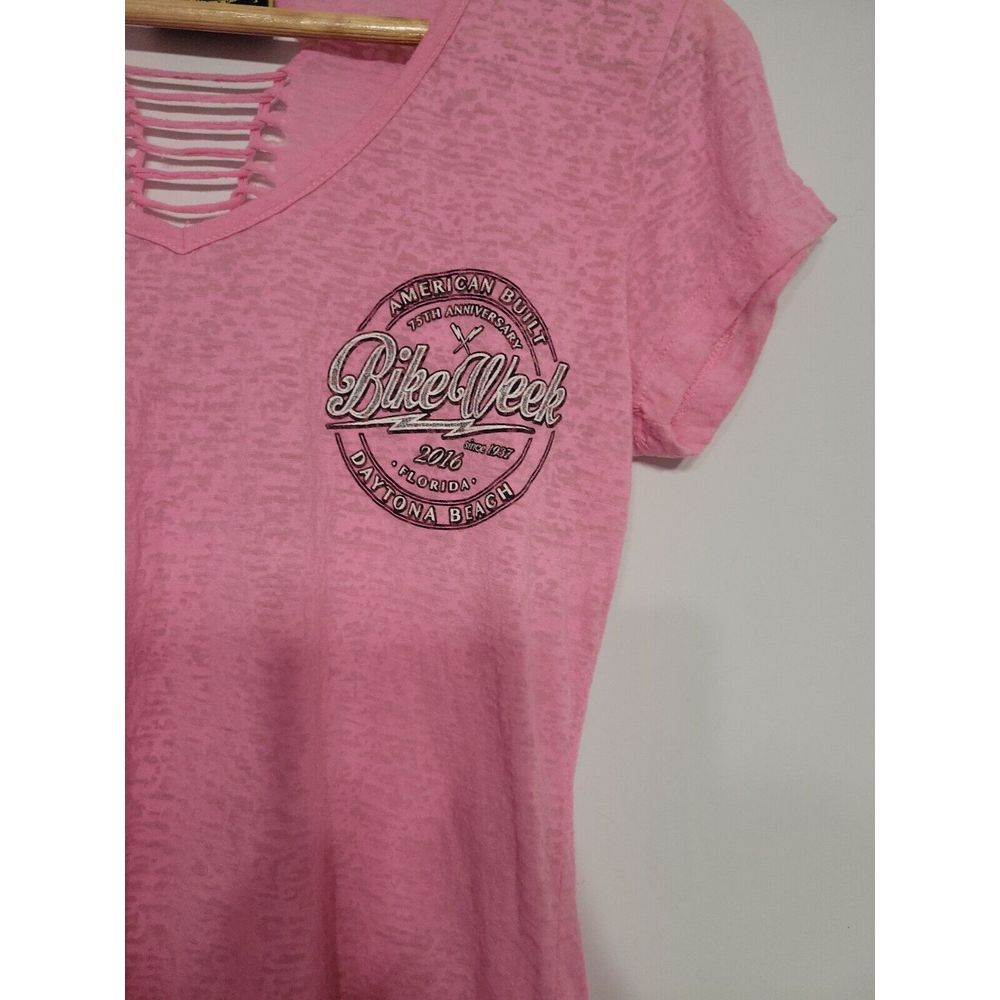 Biker Clothing Company Women's Top Size Large Pink Cutout Daytona 2016 - Picture 3 of 5